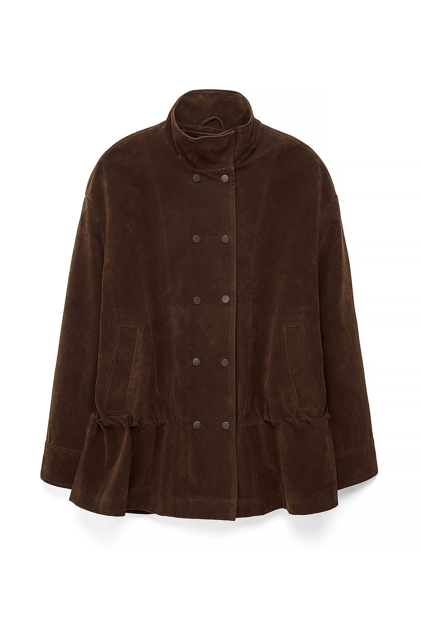 Waist Detail Faux Suede Jacket - Brown