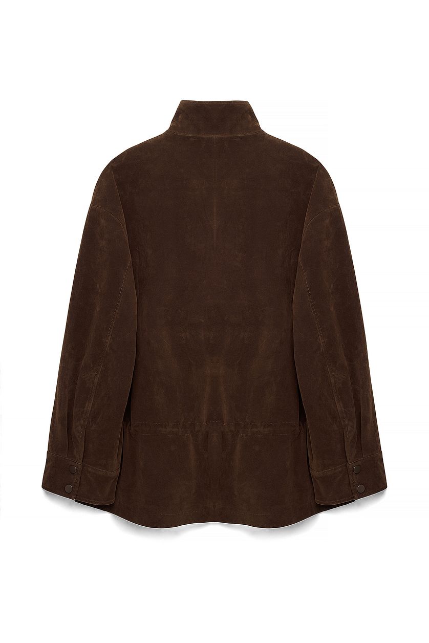 Waist Detail Faux Suede Jacket - Brown