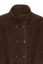 Waist Detail Faux Suede Jacket - Brown