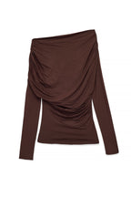 Soft Line Long Sleeve Draped Top - Dark Brown