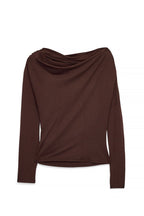 Soft Line Long Sleeve Draped Top - Dark Brown