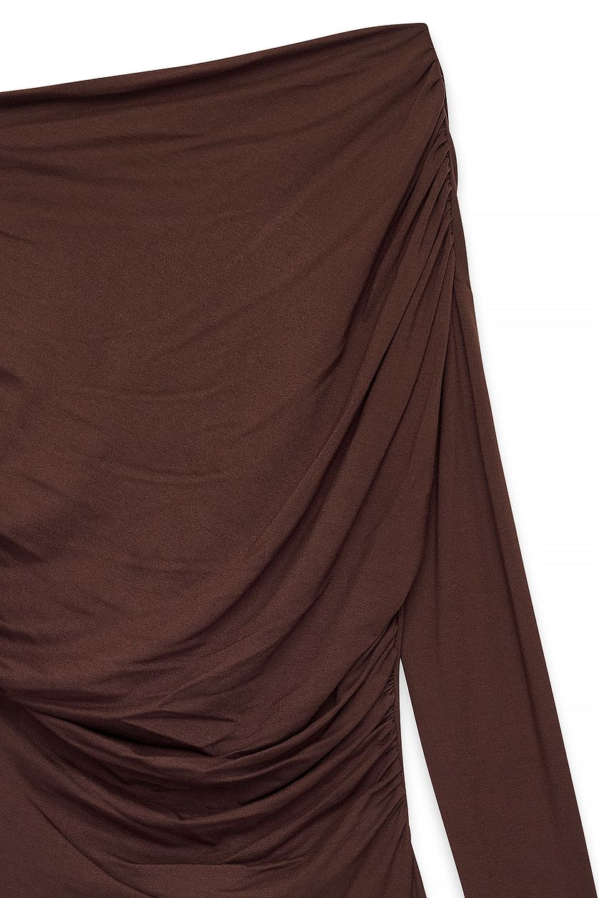 Soft Line Long Sleeve Draped Top - Dark Brown