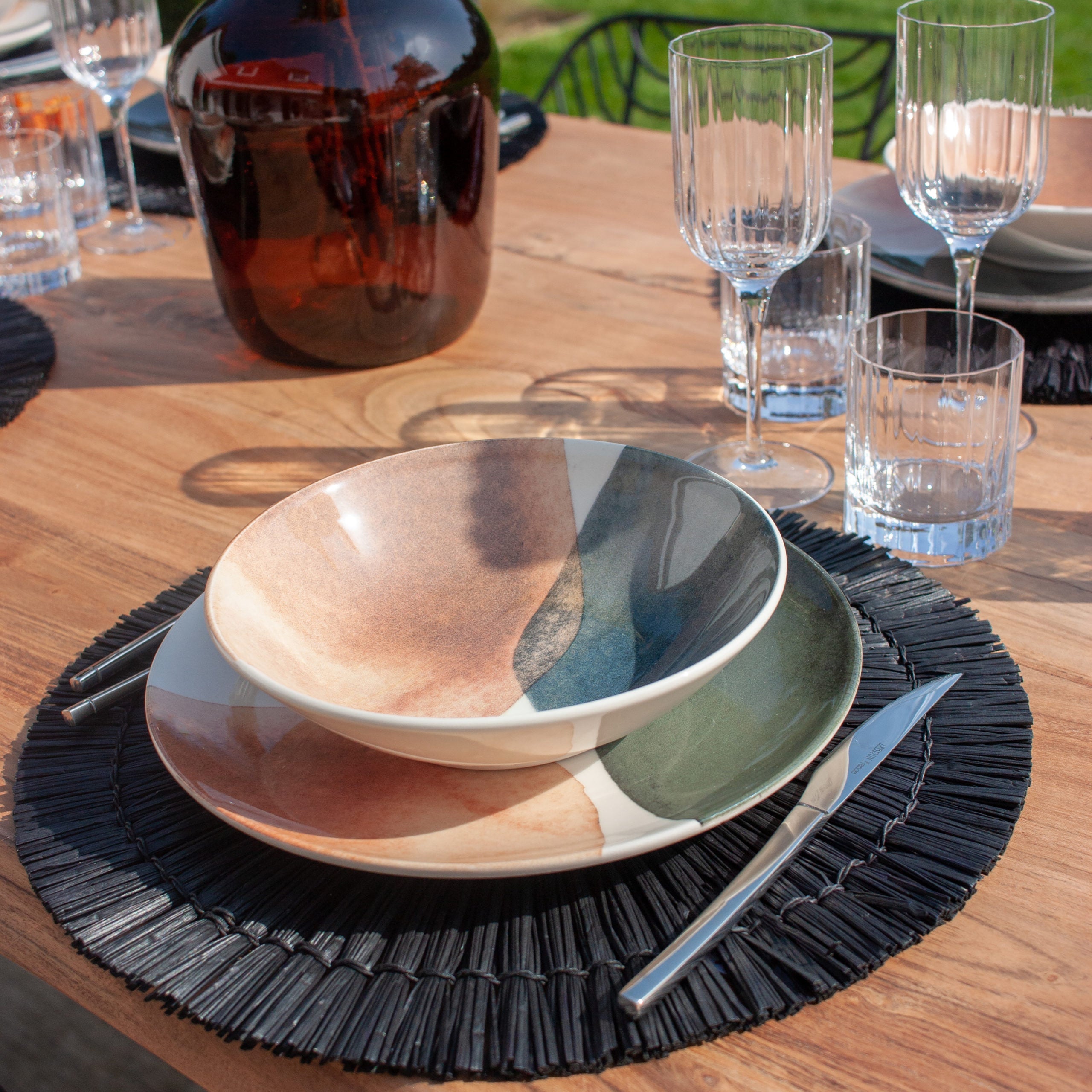 Paros - Set of 4 Round Placemats - Rattan - Black