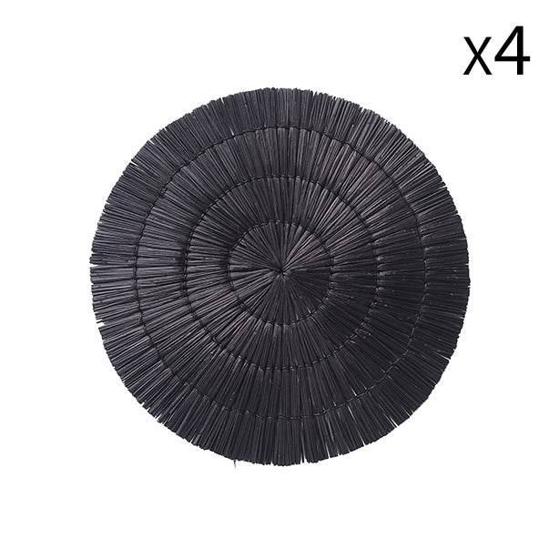 Paros - Set of 4 Round Placemats - Rattan - Black