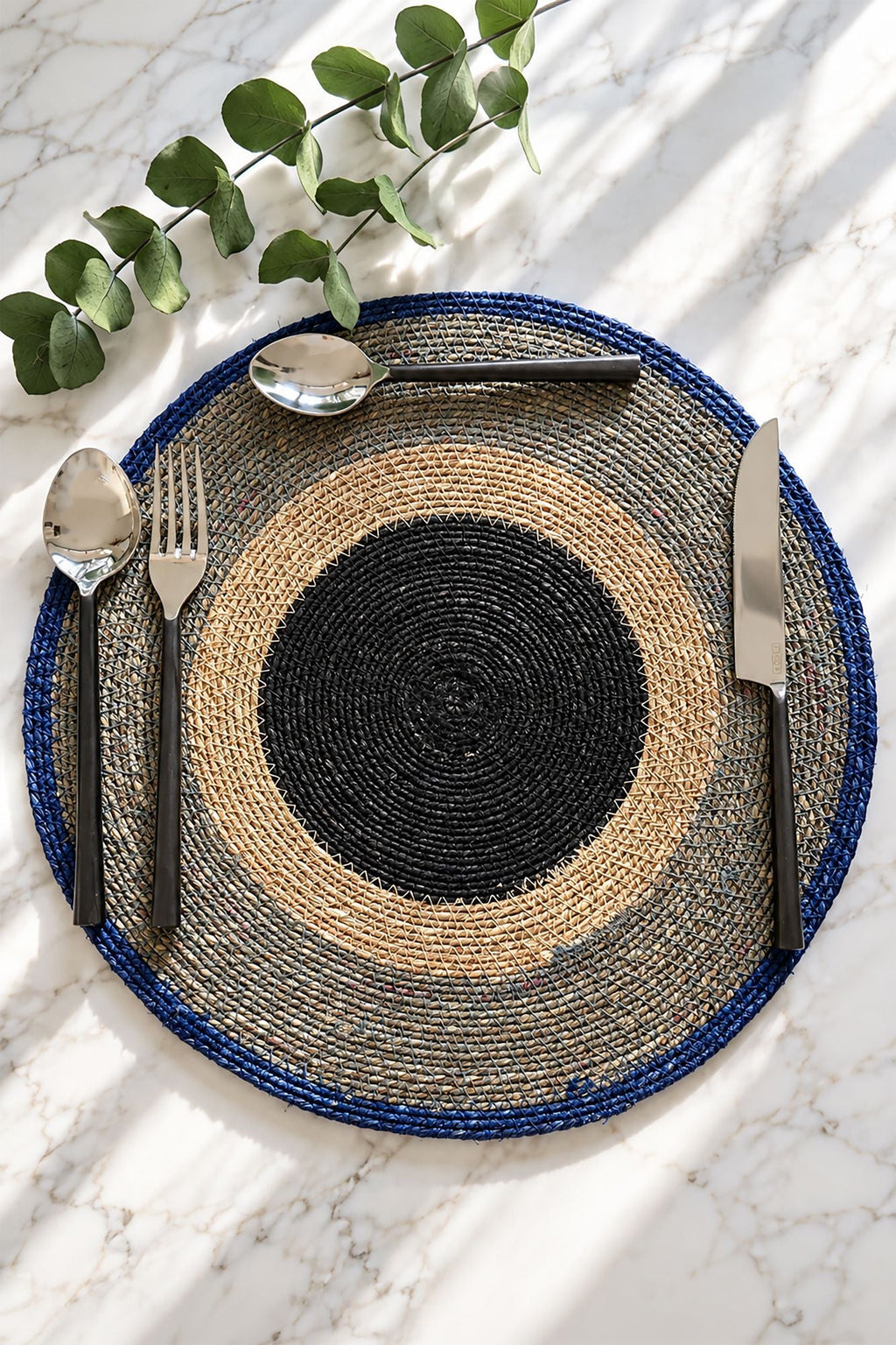 Luna - Set De Table Rond - Jonc De Mer - Bleu