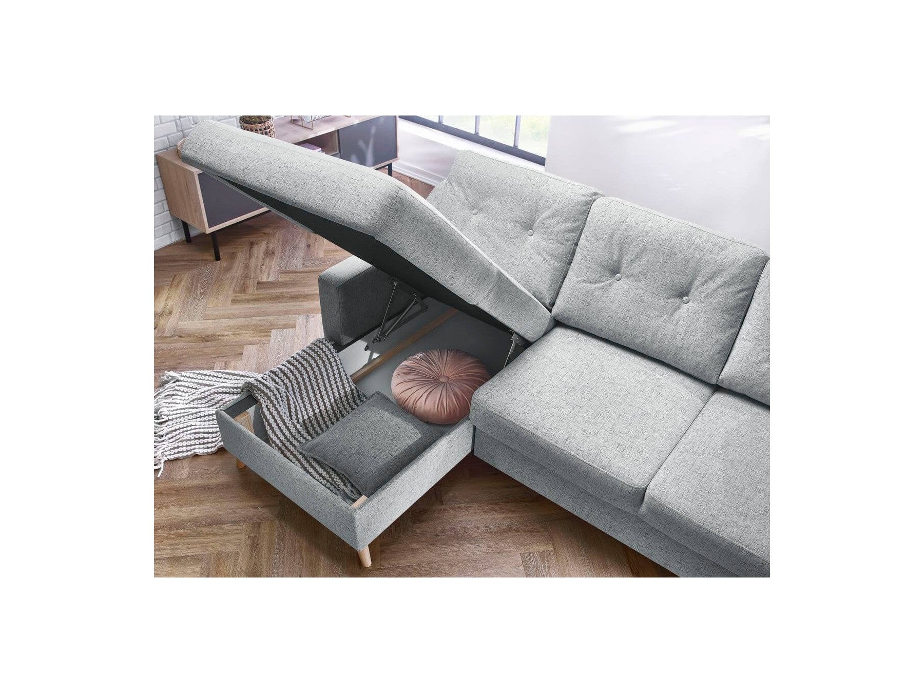 Sweden - Sofá Rinconera Chaise Longue Convertible con Arcón - Ángulo Izquierdo