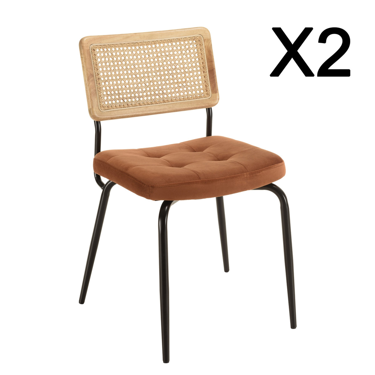 Set di 2 sedie - Agathe - Legno chiaro/Nero/Arancione