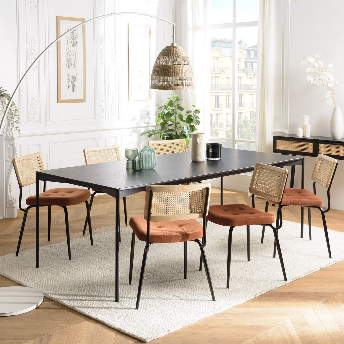Set di 2 sedie - Agathe - Legno chiaro/Nero/Arancione