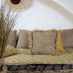 Syros Square Cushion In Natural Raffia With Fringes