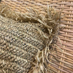 Syros Square Cushion In Natural Raffia With Fringes