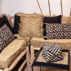 Syros Square Cushion In Natural Raffia With Fringes