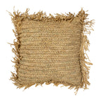 Syros Square Cushion In Natural Raffia With Fringes