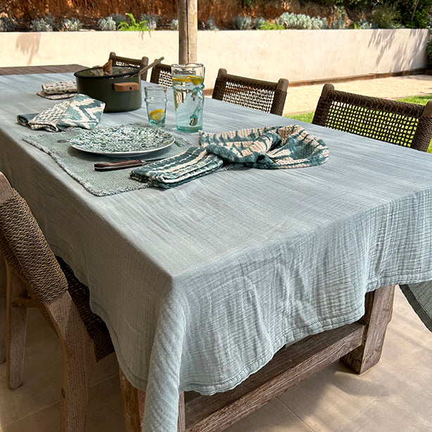 Camaro Double Tablecloth in Washed Celadon Green Cotton 150X250 Cm