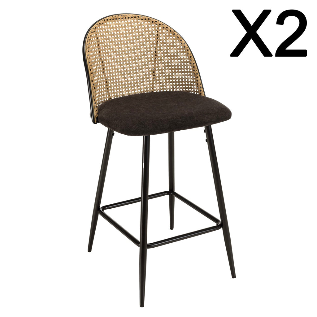 Set of 2 Stools - Lea - Light Wood/Black