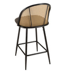 Set of 2 Stools - Lea - Light Wood/Black