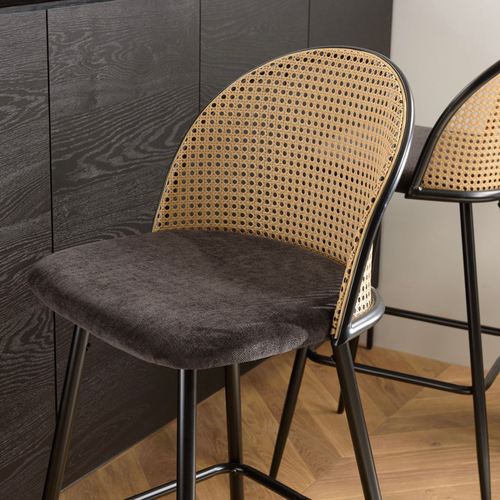 Set of 2 Stools - Lea - Light Wood/Black