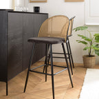 Set of 2 Stools - Lea - Light Wood/Black