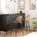Set of 2 Stools - Lea - Light Wood/Black