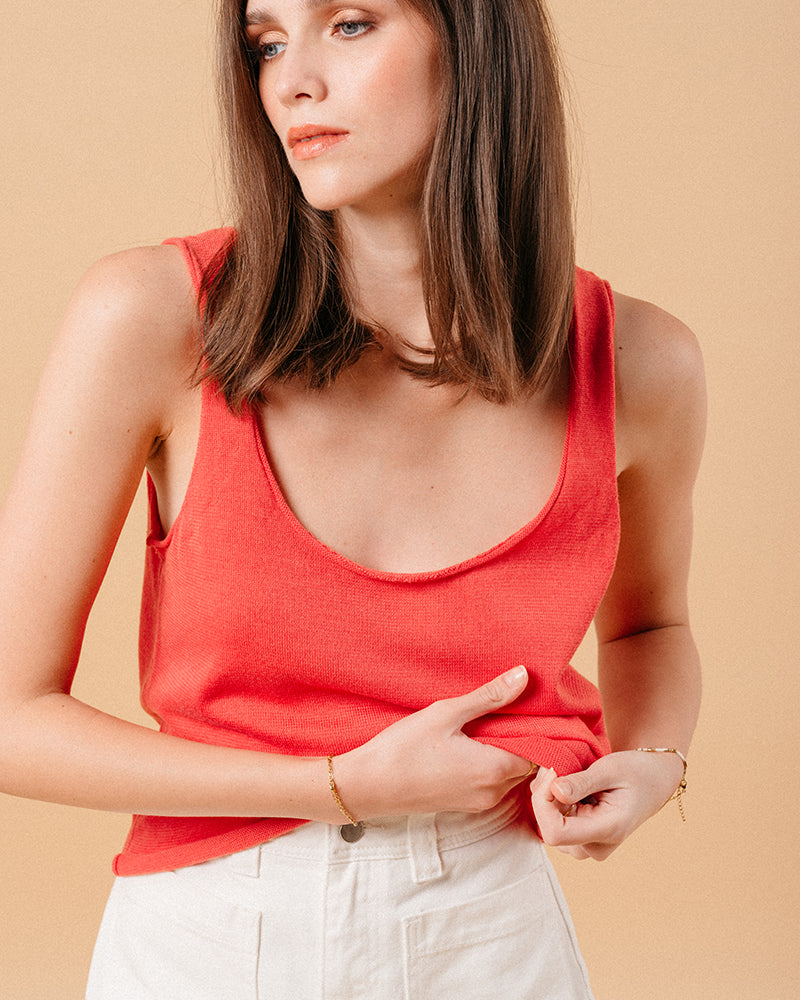 CORAL HANDKERCHIEF TOP CORAL