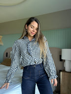 Blouse vichy bleu marine Léonor
