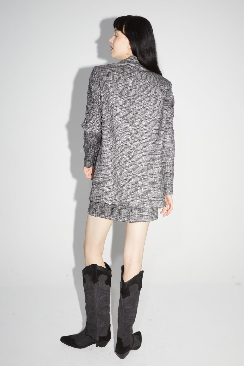 The Jimmy Tartan Gray Sequins Blazer