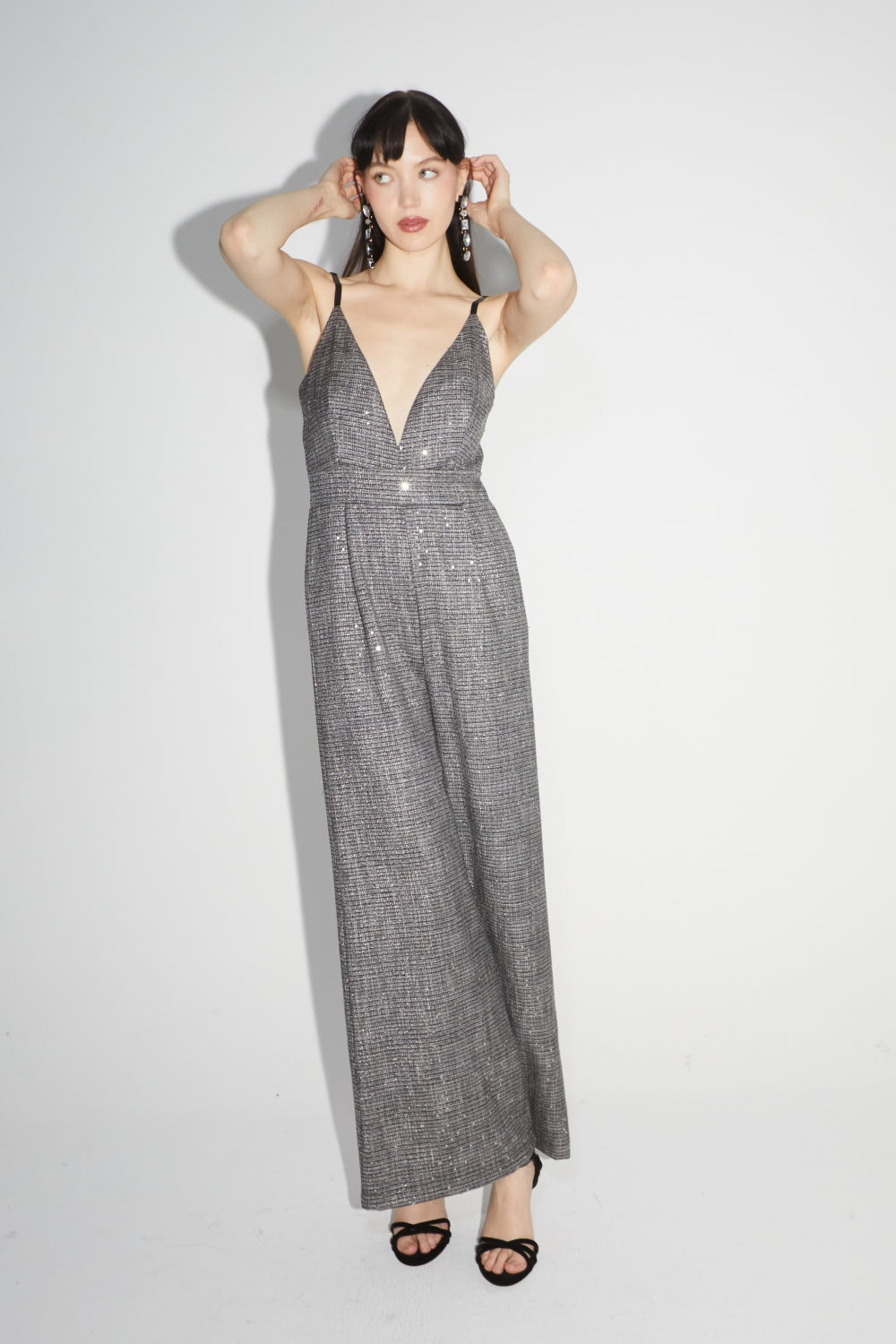 Jumpsuit Juliette Rutmönstrad Med Paljetter - Grå