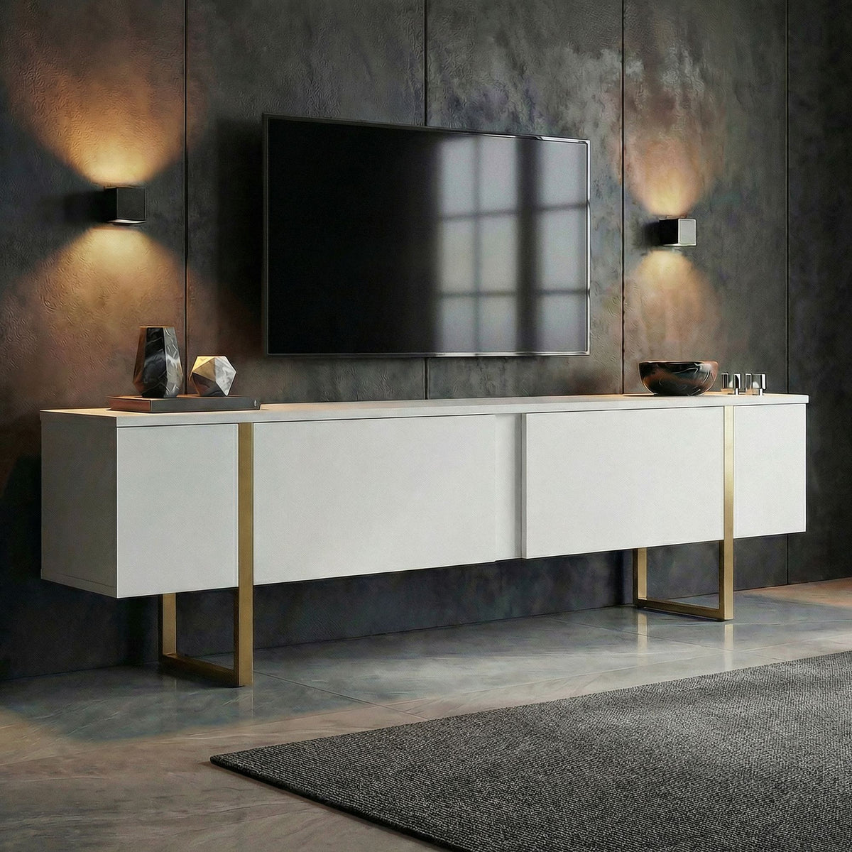 Onera - TV Stand - White/Gold