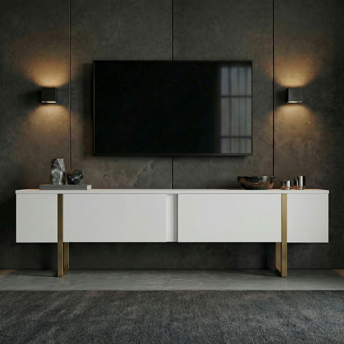 Onera - TV Stand - White/Gold