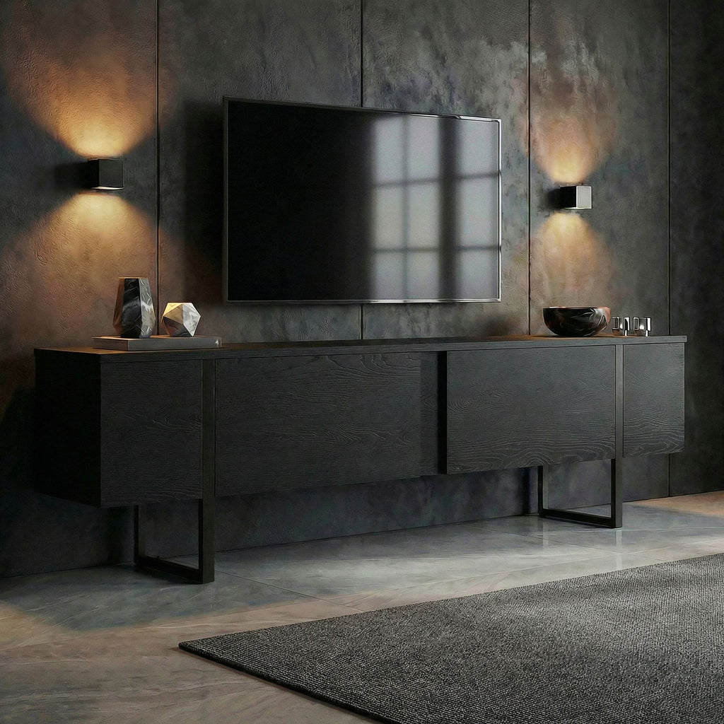 Onera - TV Stand - Black Wood/Black