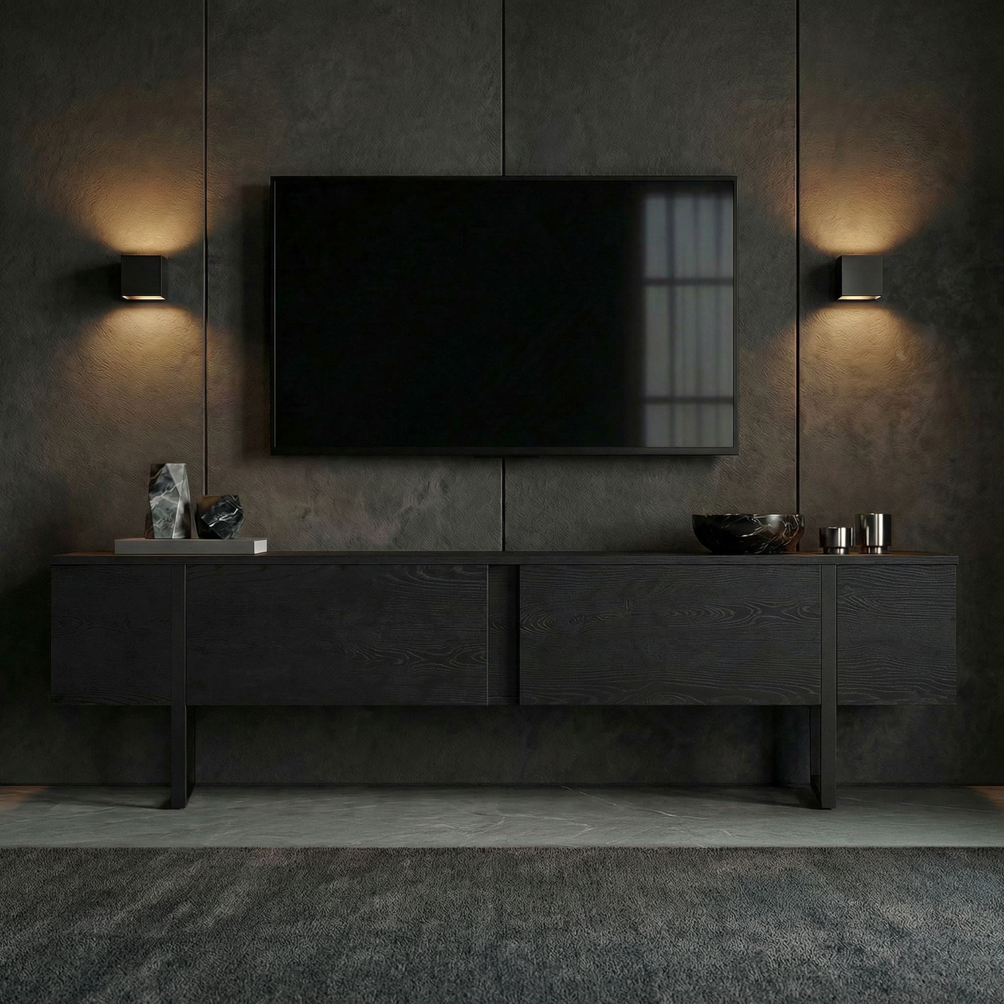 Onera - TV Stand - Black Wood/Black