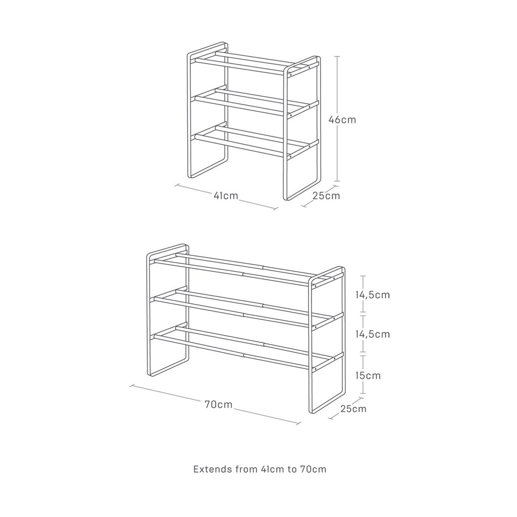 3-Tier Expandable Shoe Rack - Frame - White