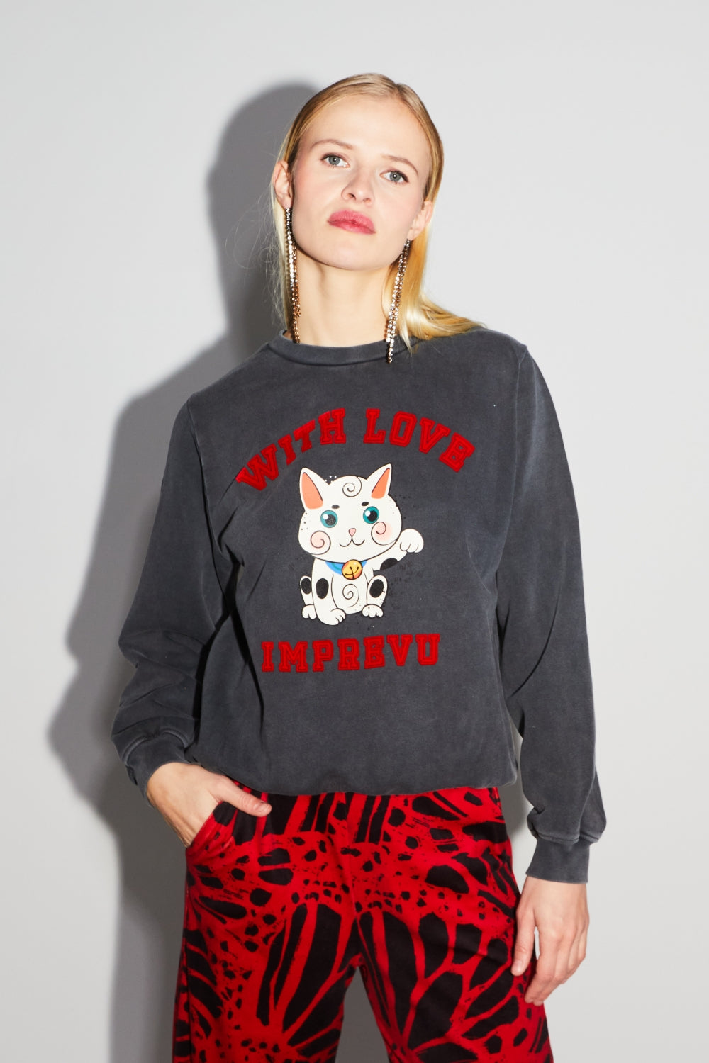 The Eddie Lucky Cat Black Sweatshirt
