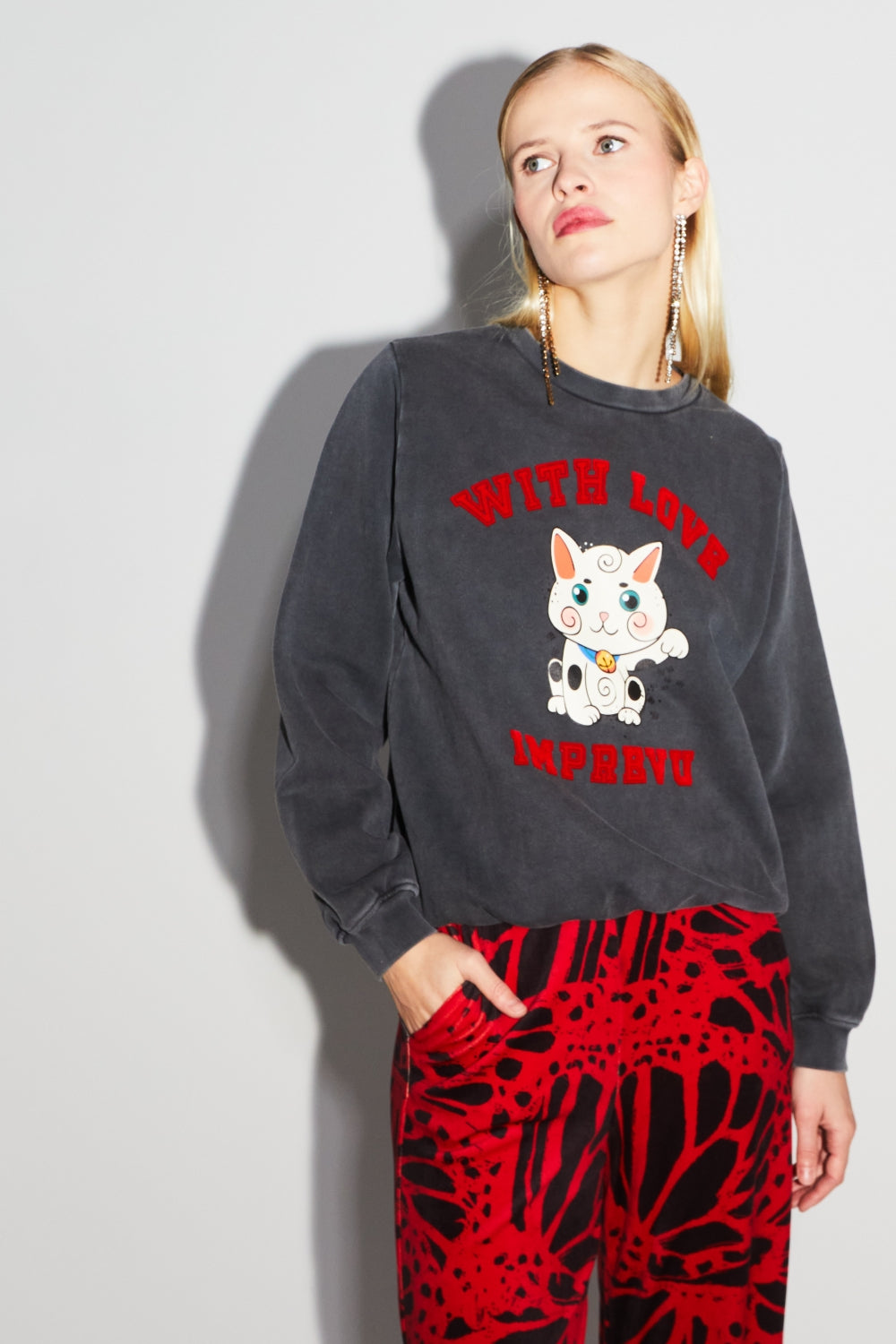 The Eddie Lucky Cat Black Sweatshirt