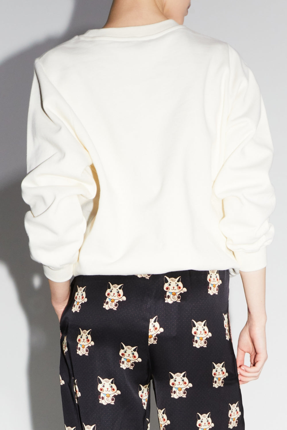Sweatshirt Eddie Lucky Cat - Vit