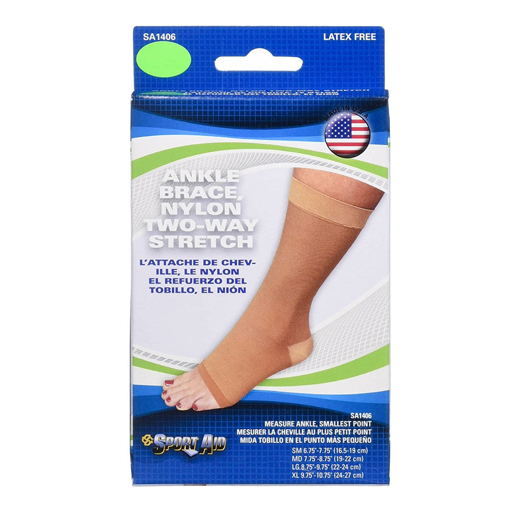 Sportaid Ankle Brace, Nylon Two-Way Stretch, Beige Color, Small, 1 Ea