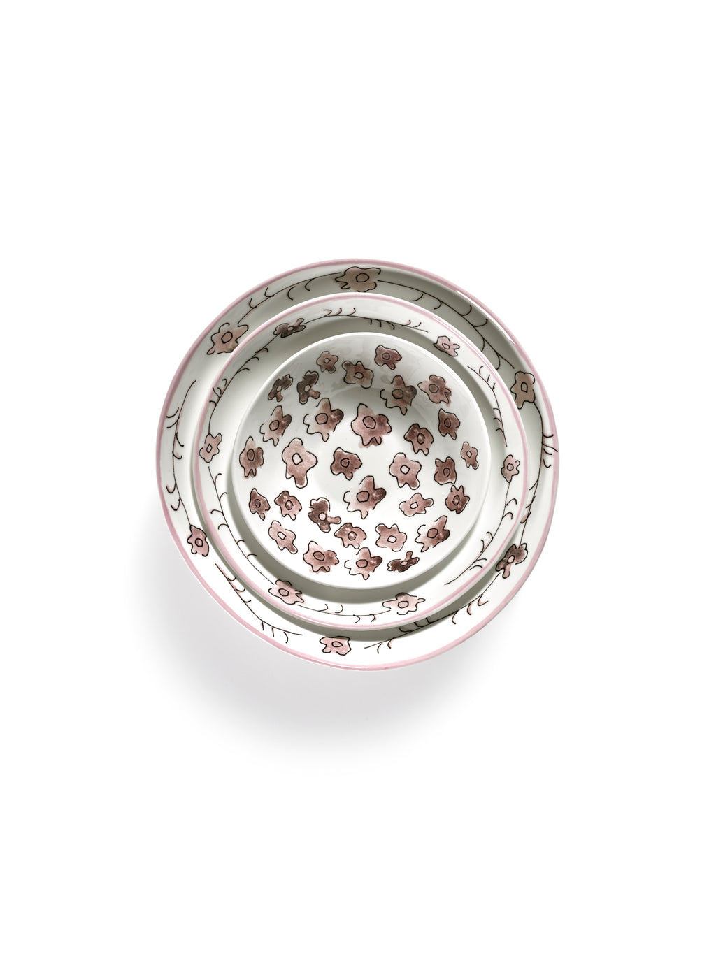 Midnight Flowers - Set Di 2 Ciotole Basse - L - Porcellana Bone China - Foncé Viola