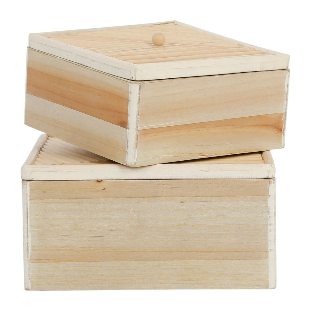 Juego De 2 Cajas - Arena Azul - Pino + Mdf + Rattan - Natural