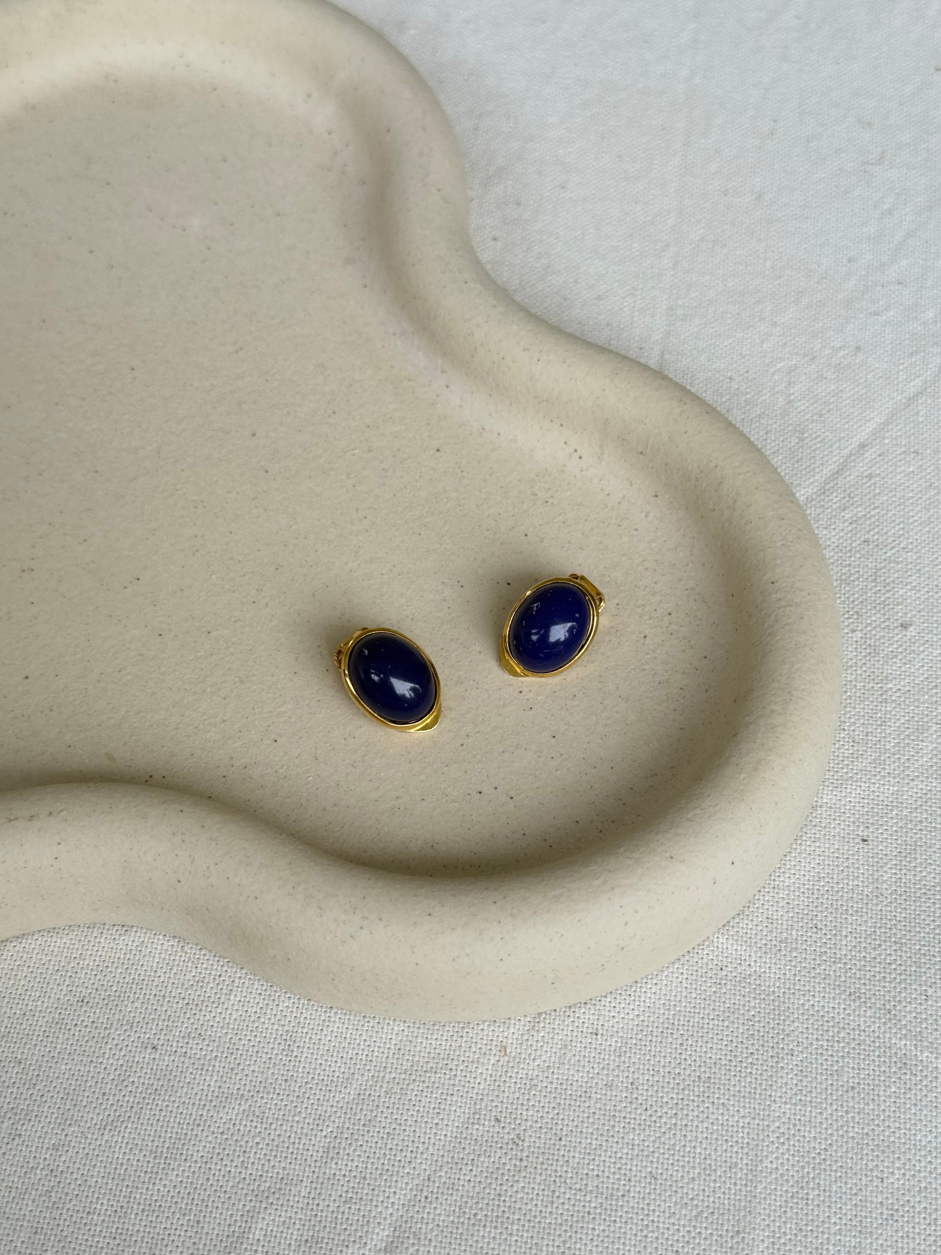 Boucles D’Oreilles Vintage - Ovales Et Cabochons Bleus