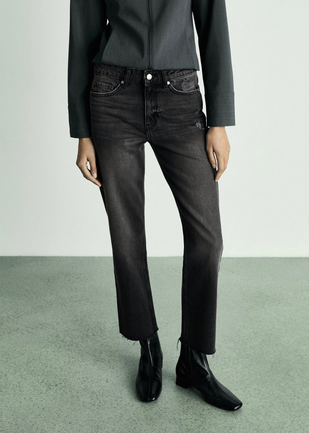Blanca Straight Cropped Jeans - Black Denim