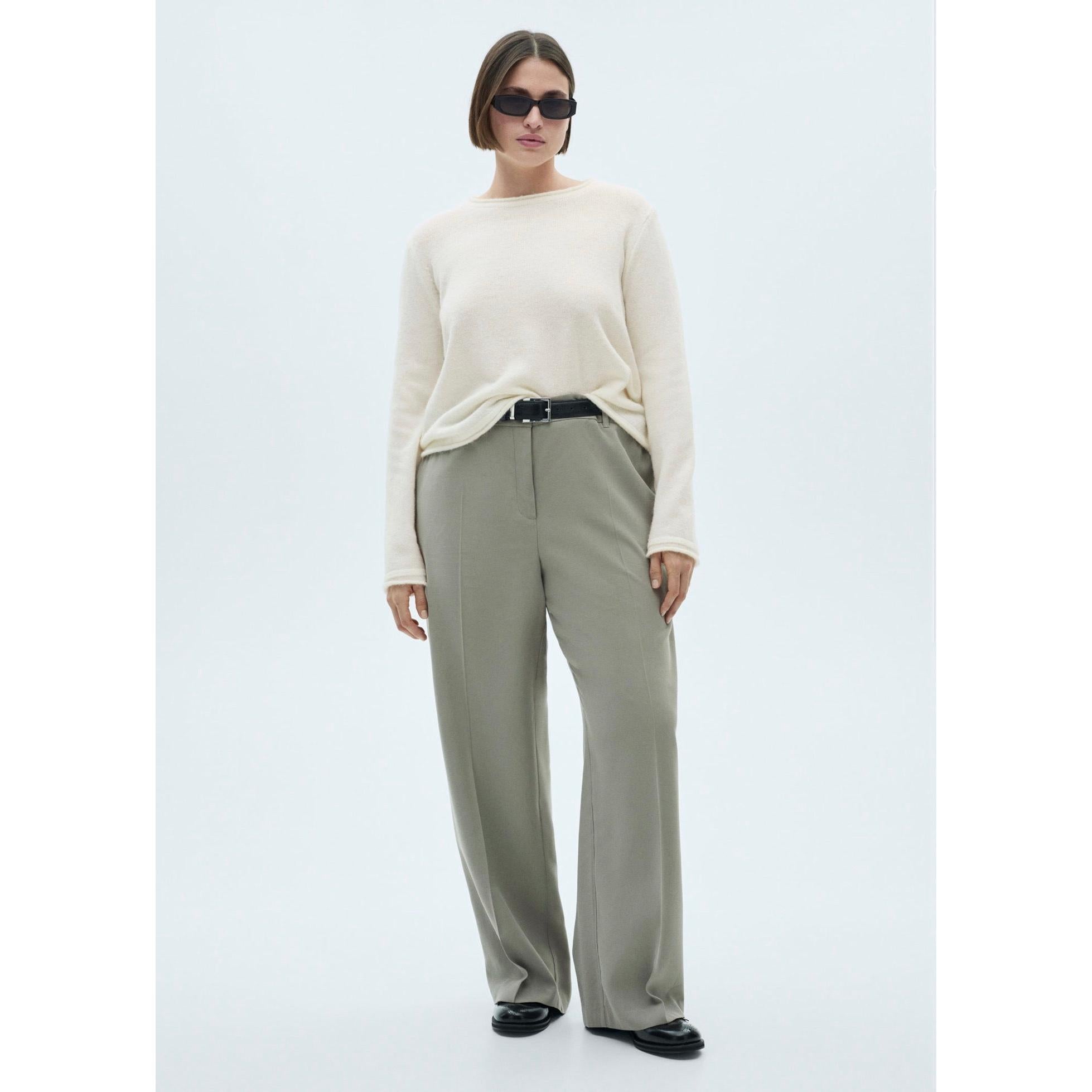 Jersey con cuello redondo y botones - Crudo