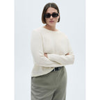 Jersey con cuello redondo y botones - Crudo