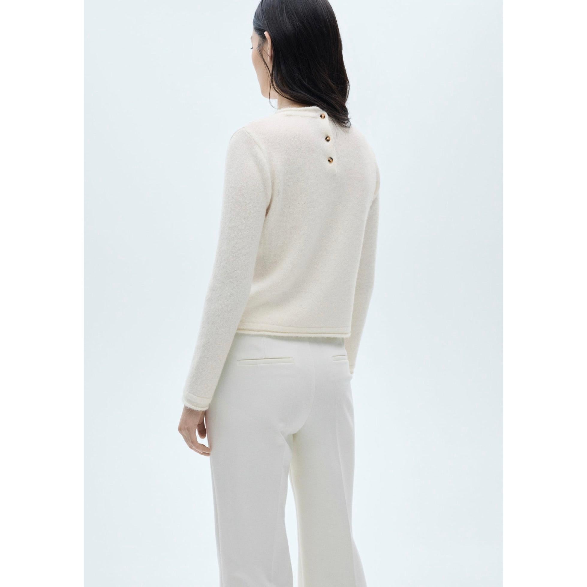 Jersey con cuello redondo y botones - Crudo