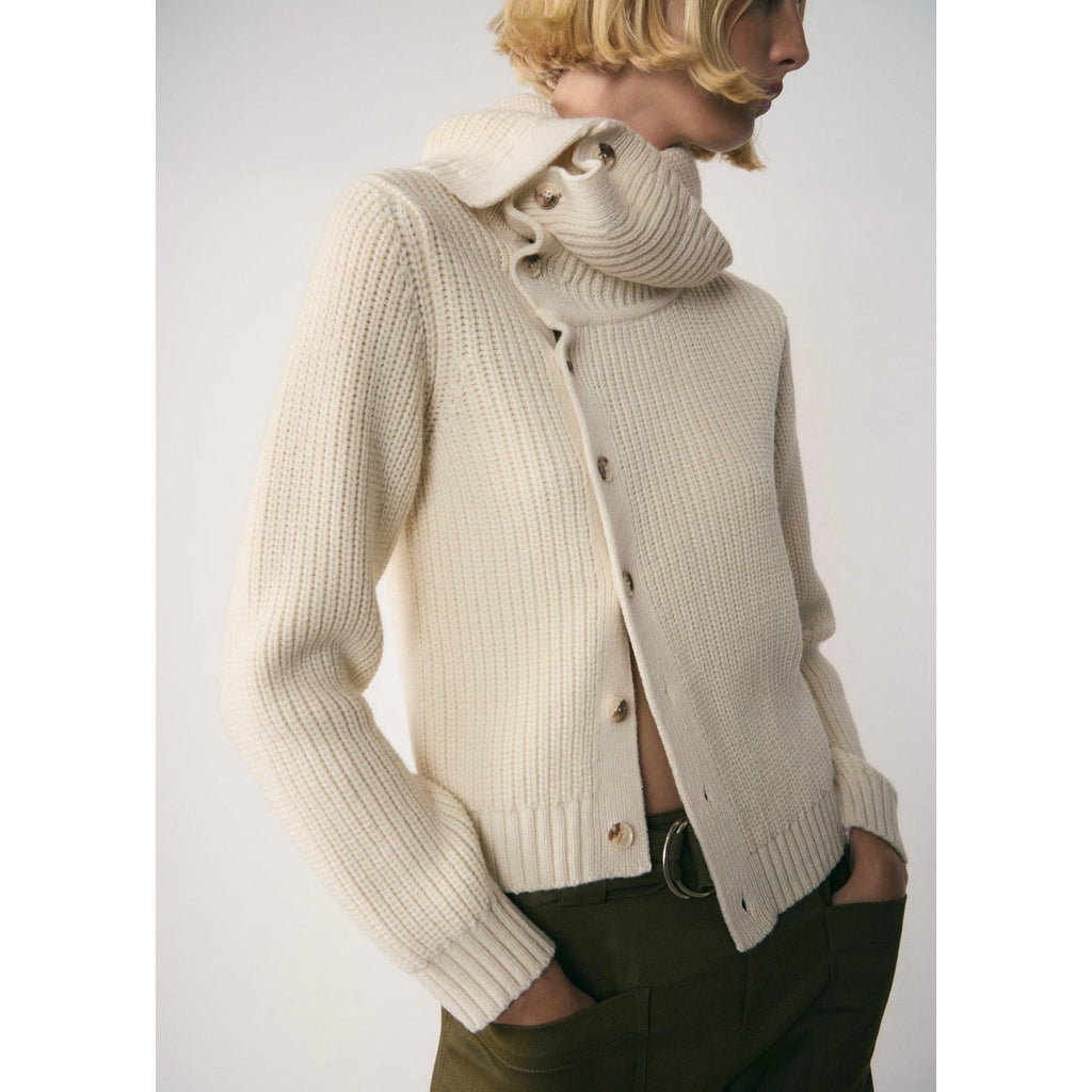 Jersey con cuello alzado y botones - Crudo