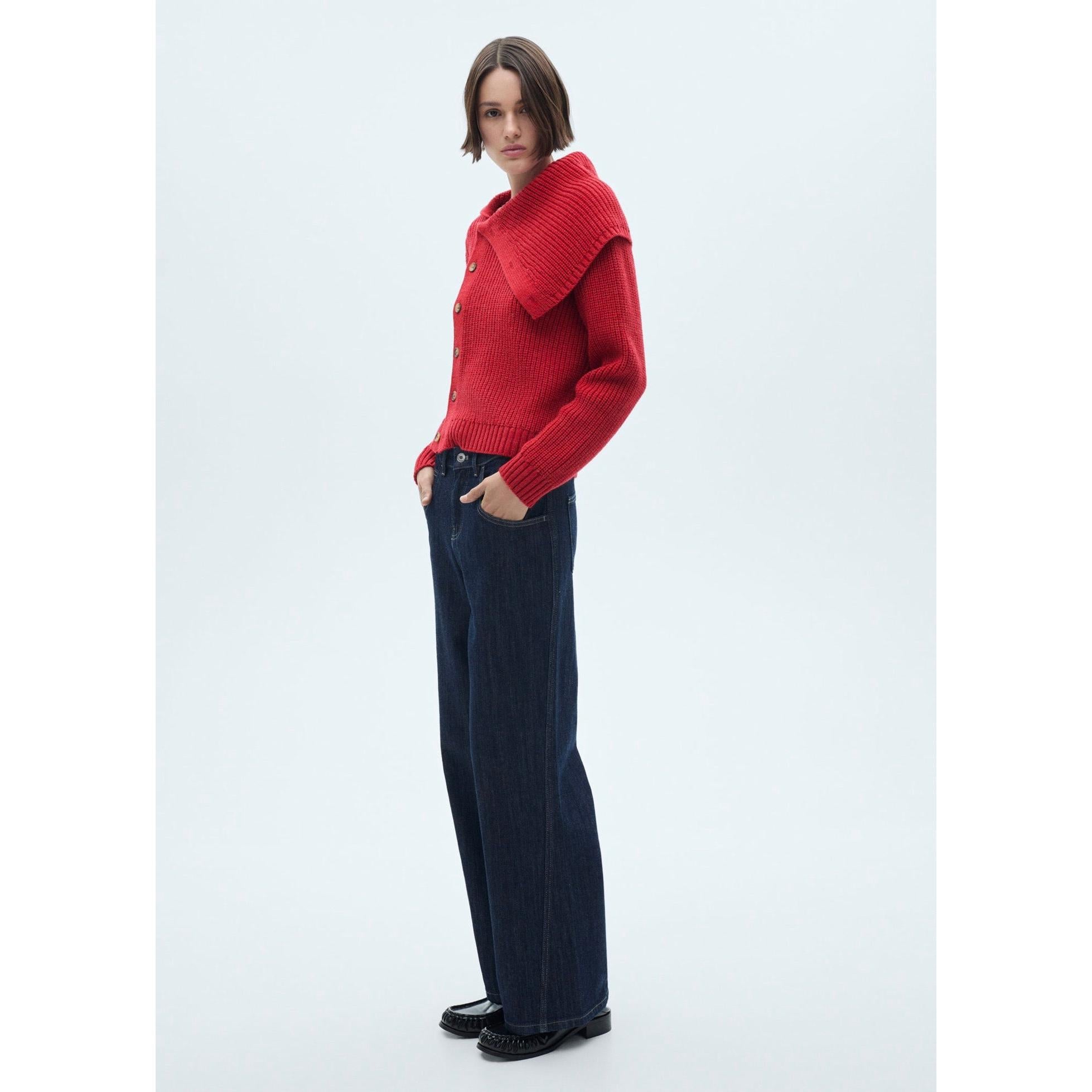 Jersey con cuello alzado y botones - Rojo