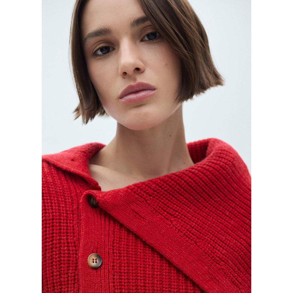 Jersey con cuello alzado y botones - Rojo