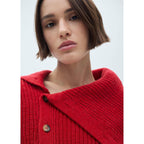 Jersey con cuello alzado y botones - Rojo