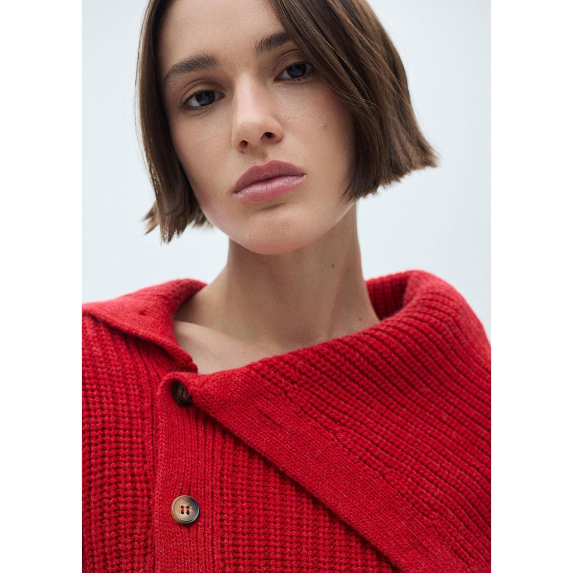 Jersey con cuello alzado y botones - Rojo