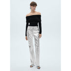 Metallic Straight-Leg Trousers - Silver