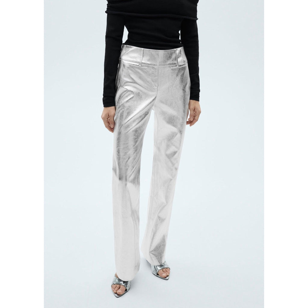 Metallic Straight-Leg Trousers - Silver