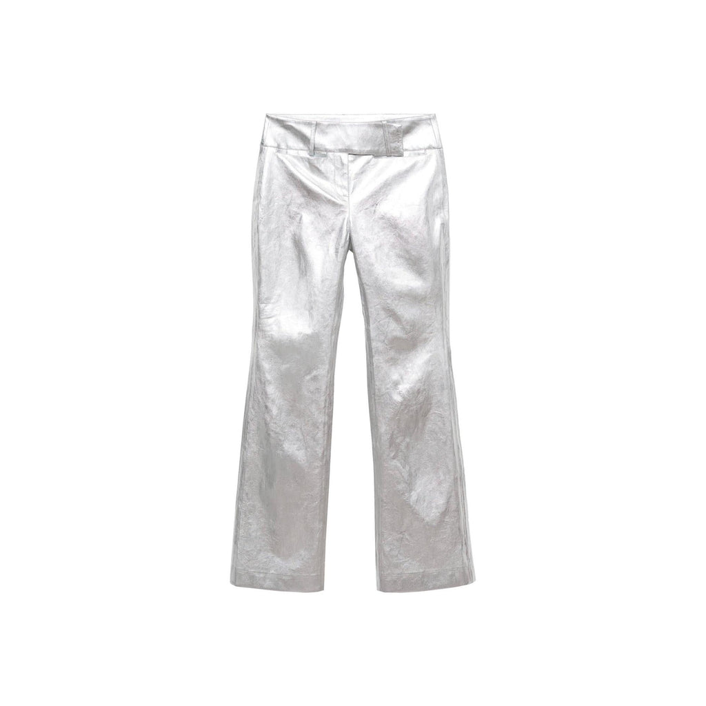 Metallic Straight-Leg Trousers - Silver